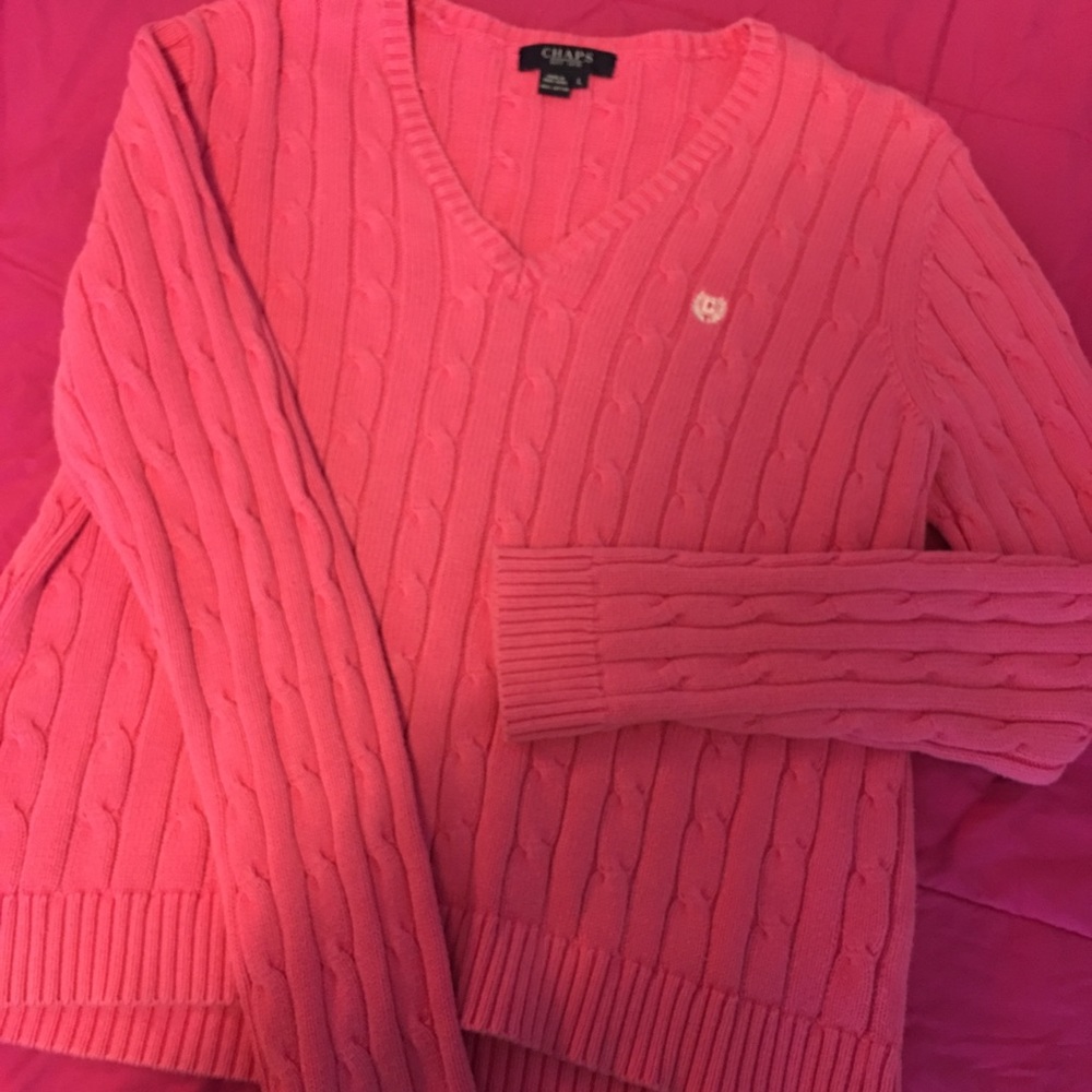 Light Pink Chaps Cotton V-Neck Sweater